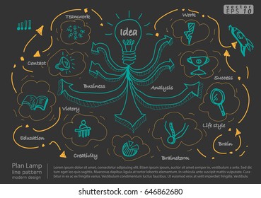 
Vector Plan Lamp - line pattern  modern design Idea and Concept, Background gray, illustration Business  Infographic template with  text, arrow, icon.