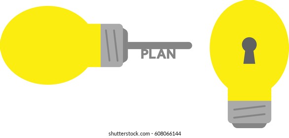 Vector plan lightbulb key with lightbulb and keyhole.