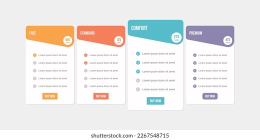 Vector plan offer price package subscription options comparison table chart infographic design template