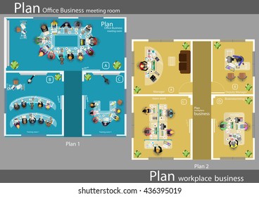 Vector Plan office business meeting room with Plan workplace business flat design