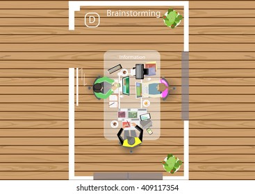 Vector plan workplace Business team work Brainstorm ideas for marketing analysis flat design