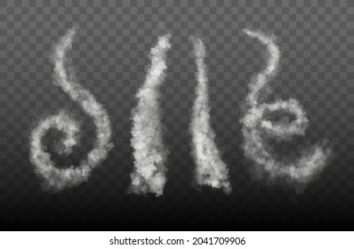 Vector plane condensation trail. Smoke isolated on transparent background