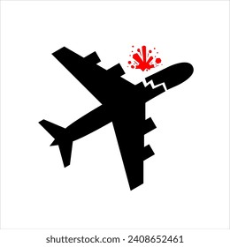 Vector Plane crash accident silhouette illustration icon