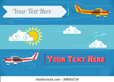 Vector Plane Flying Advertising Banner Pulled Light Plane Web Banner or Templates and Printable Materials Modern Flat Concept Design Vector Drawing Light 3d Illustration Airplane Vector