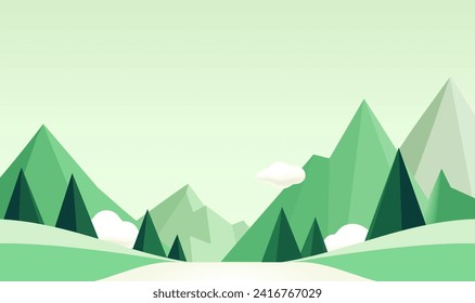 Vector plane minimalist illustration of a panoramic mountain landscape