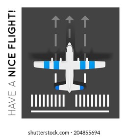 Vector plane on the runway at airport. Top view