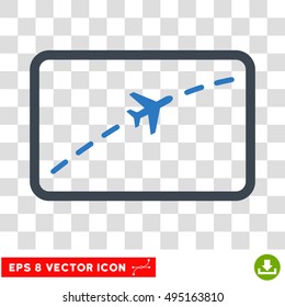 Vector Plane Route EPS vector icon. Illustration style is flat iconic bicolor smooth blue symbol on a transparent background.
