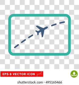 Vector Plane Route EPS vector pictogram. Illustration style is flat iconic bicolor cobalt and cyan symbol on a transparent background.