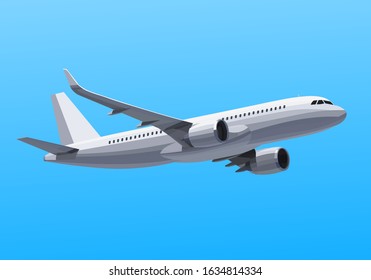 Vector plane in the sky. Cartoon airplane illustration