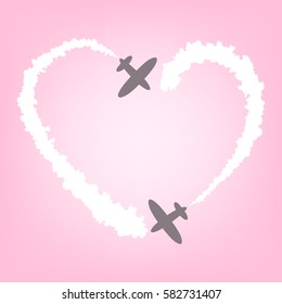 Vector plane with smoke in the form of heart. Card for Valentine day