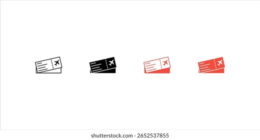 Vector Plane ticket icon set. Simple flat line art style