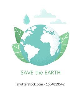 Vector planet Earth design isolated on white background. Concept illustration of environmental protection. Save the Earth banner.