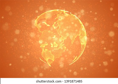 vector planet earth from dots on an orange background