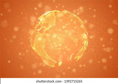 vector planet earth from dots on an orange background