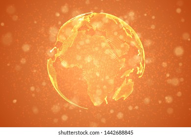 vector planet earth from dots on an orange background