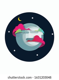 Vector planet Earth icon. Flat planet Earth icon. with abstract cloud