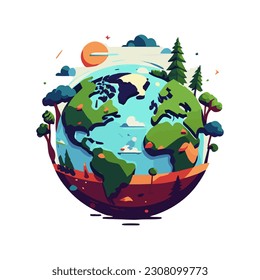 Vector planet Earth icon. Flat planet Earth icon. Flat design vector illustration for web banner, web and mobile, infographics. Vector Earth icon graphic. Vector icon isolated on gradient background