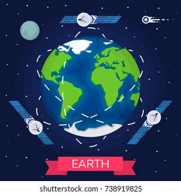 Vector planet Earth icon. Flat planet Earth icon. Flat design vector illustration for web banner, web and mobile, infographics. Vector Earth icon graphic. Vector icon isolated on gradient background