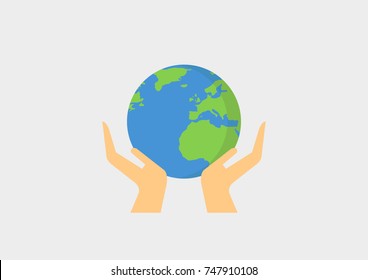 Vector planet Earth icon. Flat planet Earth icon. Flat design vector illustration for web banner, web and mobile, infographics. Vector Earth icon graphic. Vector icon isolated on gradient background