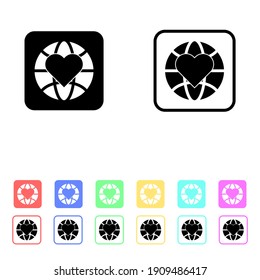 Icono del planeta vectorial Tierra con símbolo del corazón. Conjunto vectorial de iconos de globos en estilo plano. Concepto del Día Mundial de la Salud. Ilustración vectorial.
