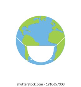 Vector planet Earth icon with mask. Flat planet Earth icon.