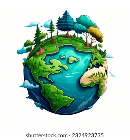 Vector planet Earth on white background. Earth day or environment conservation concept. Save green planet concept. Cartoon style.