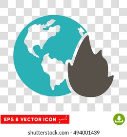 Vector Planet Flame EPS vector icon. Illustration style is flat iconic bicolor grey and cyan symbol on a transparent background.