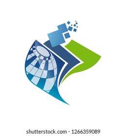 Vector Planet logo. Orbit vector and Satellite logo. Cosmos logo. 