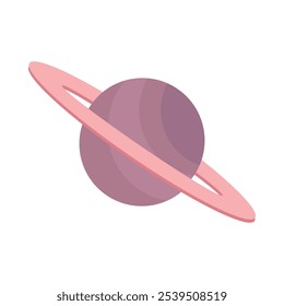 Vector planet with a ring in a cartoon style. Wonders of the cosmos, astronomy science. The illustration is suitable for web design, online shop, print, and social media posts. The icon is isolated on