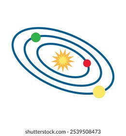 Vector planetary system element in a cartoon style. Exploration of the universe symbol. Wonders of the cosmos, astronomy science. The illustration is suitable for web design, online shop, print, and