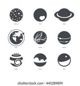 vector planets monochromatic icon set