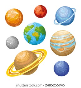 Vector planets on a white background. Planets of the solar system.