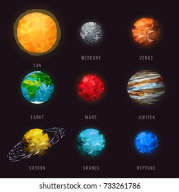 Vector planets of the solar system. Futuristic of polygonal planets illustration.  

