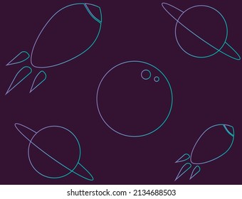 vector de planetas y naves espaciales sobre fondo violeta