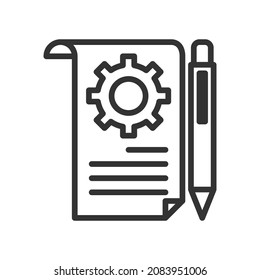 Vector planing business outline icon, planing and analysis related 64x64 Pixel, editable stroke white background