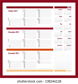 Vector planner for 2014 -Three month calendar