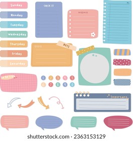 Vector planner with cute illustration sticker scrapbook and memo template