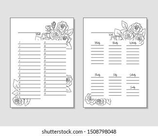 vector planner month week day floral composition coloring page