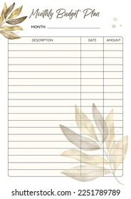 Plantilla de planificador de vectores. Planificador presupuestario mensual listo para imprimir. 