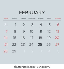 Vector planning calendar 2016. February