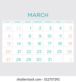 Vector planning calendar 2016. March.