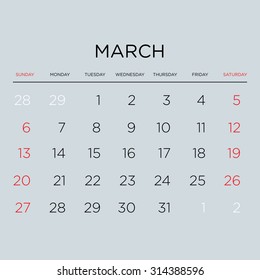 Vector planning calendar 2016. March.