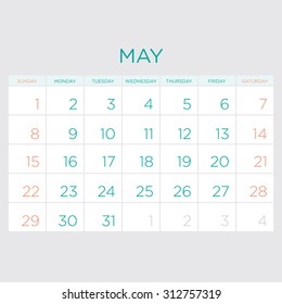 Vector planning calendar 2016. May.