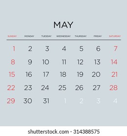Vector planning calendar 2016. May.
