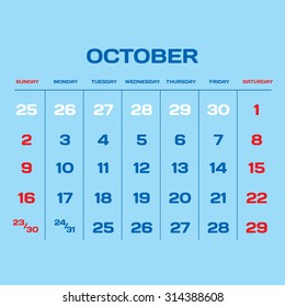 Vector planning calendar 2016. October.
