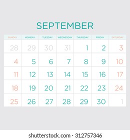 Vector planning calendar 2016. September.