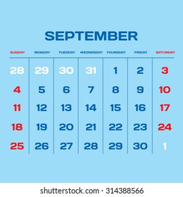 Vector planning calendar 2016. September.