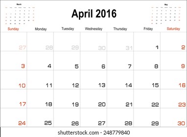 Vector planning calendar  April 2016