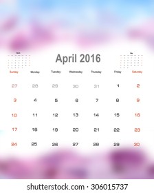 Vector planning calendar April 2016