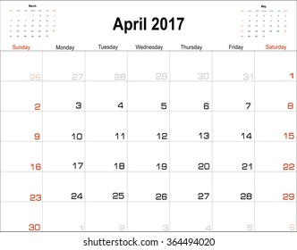 Vector planning calendar April 2017